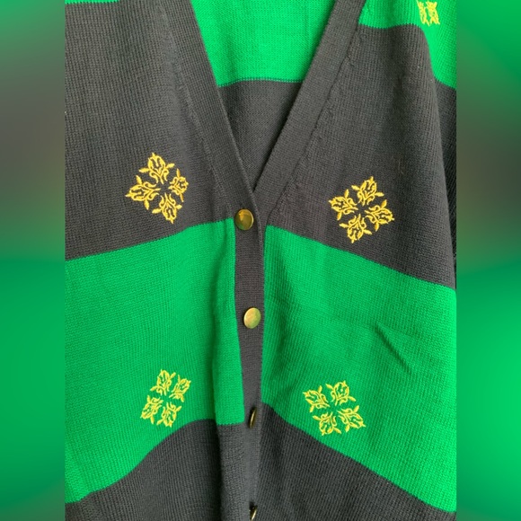 NWT Koret Green Navy and Gold Buttoned Sweater Cardigan - Picture 3 of 7